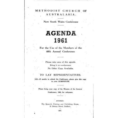 Methodist Church of Australasia. New South Wales Conference. Agenda
