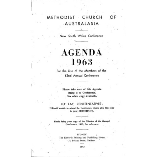 Methodist Church of Australasia. New South Wales Conference. Agenda