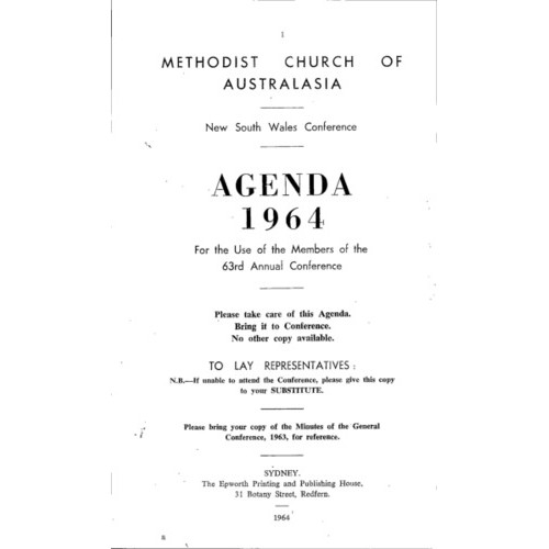 Methodist Church of Australasia. New South Wales Conference. Agenda