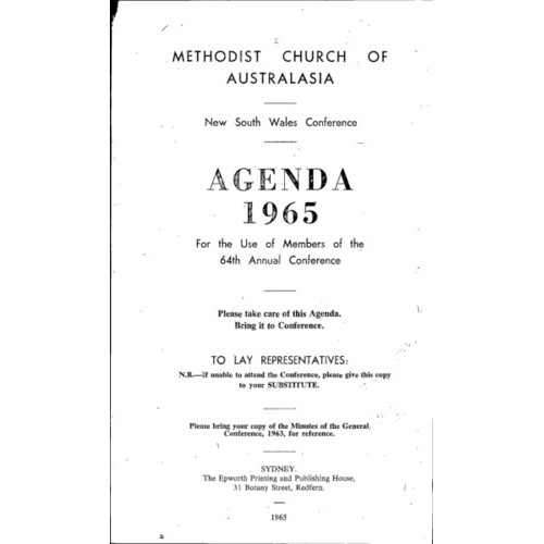 Methodist Church of Australasia. New South Wales Conference. Agenda