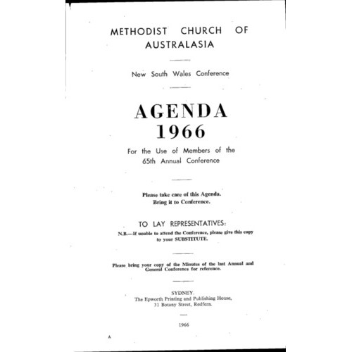 Methodist Church of Australasia. New South Wales Conference. Agenda