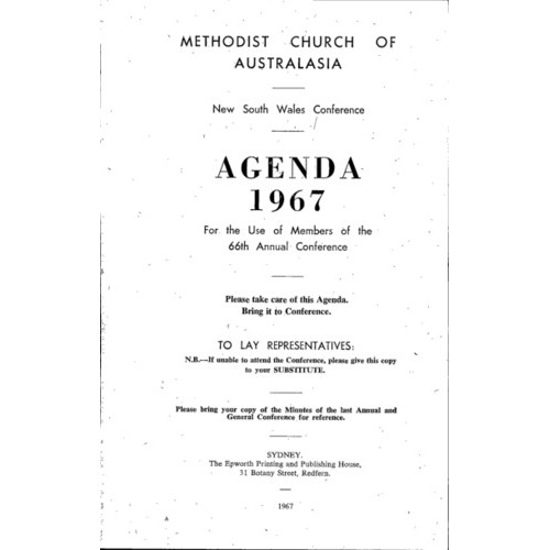 Methodist Church of Australasia. New South Wales Conference. Agenda
