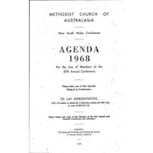 Methodist Church of Australasia. New South Wales Conference. Agenda