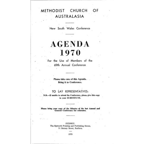 Methodist Church of Australasia. New South Wales Conference. Agenda
