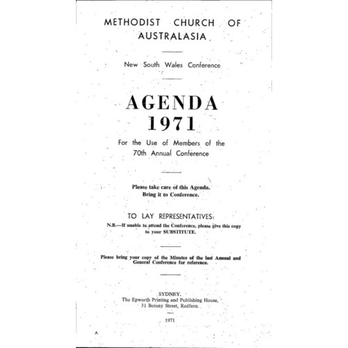 Methodist Church of Australasia. New South Wales Conference. Agenda