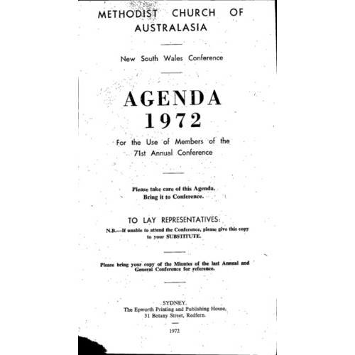Methodist Church of Australasia. New South Wales Conference. Agenda
