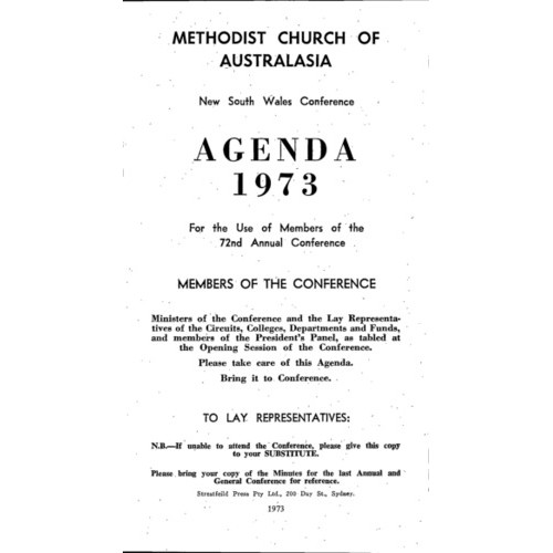 Methodist Church of Australasia. New South Wales Conference. Agenda