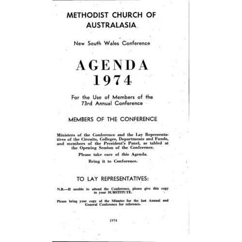 Methodist Church of Australasia. New South Wales Conference. Agenda