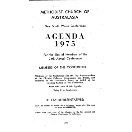 Methodist Church of Australasia. New South Wales Conference. Agenda