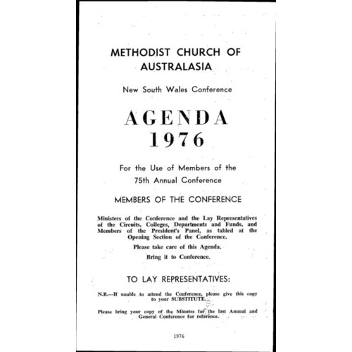 Methodist Church of Australasia. New South Wales Conference. Agenda