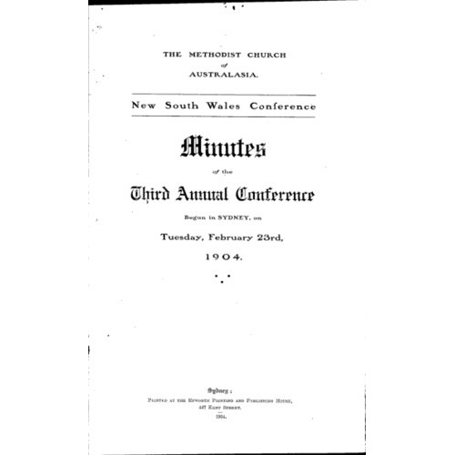 Methodist Church of Australasia. New South Wales Conference. Minutes