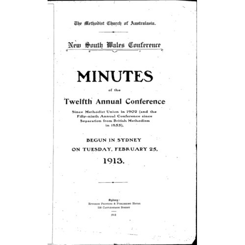 Methodist Church of Australasia. New South Wales Conference. Minutes