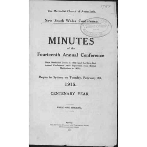 Methodist Church of Australasia. New South Wales Conference. Minutes