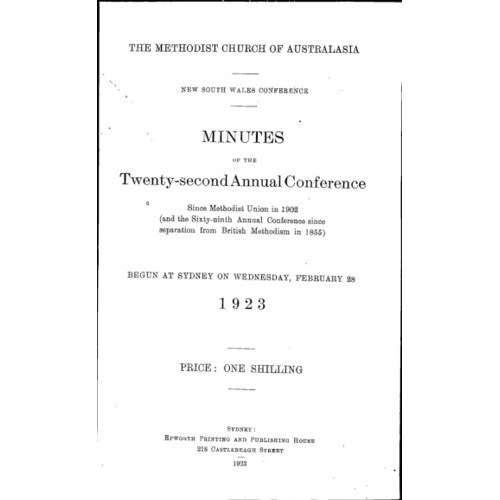 Methodist Church of Australasia. New South Wales Conference. Minutes