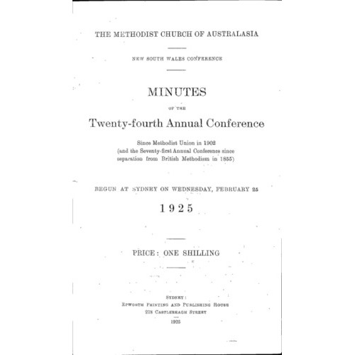 Methodist Church of Australasia. New South Wales Conference. Minutes