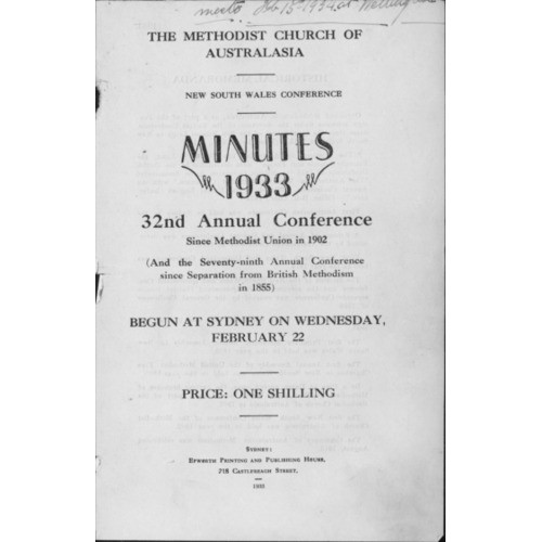 Methodist Church of Australasia. New South Wales Conference. Minutes