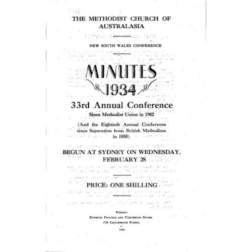 Methodist Church of Australasia. New South Wales Conference. Minutes