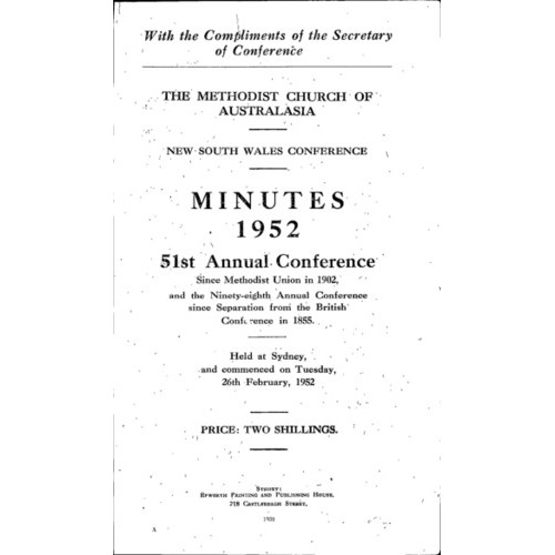 Methodist Church of Australasia. New South Wales Conference. Minutes
