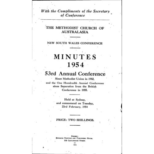 Methodist Church of Australasia. New South Wales Conference. Minutes