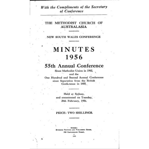 Methodist Church of Australasia. New South Wales Conference. Minutes