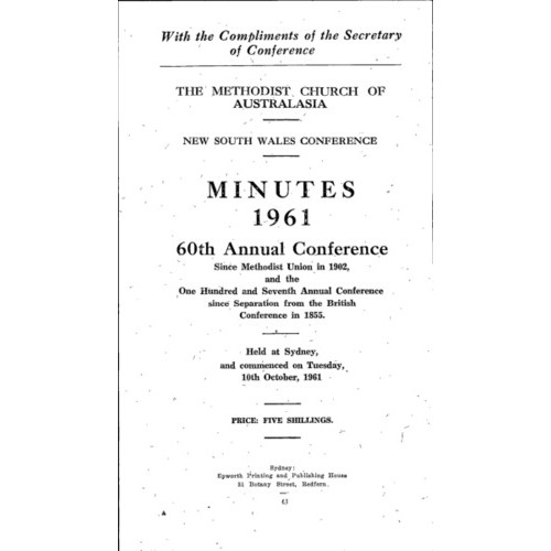 Methodist Church of Australasia. New South Wales Conference. Minutes