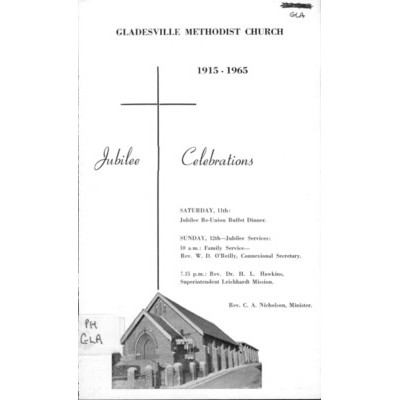 Gladesville Methodist Church 1915-1965; jubilee celebrations.
