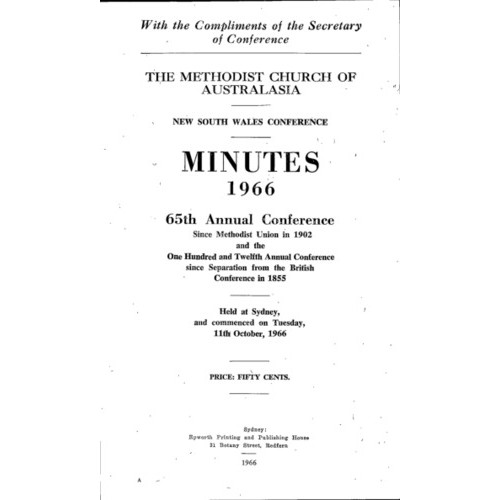 Methodist Church of Australasia. New South Wales Conference. Minutes