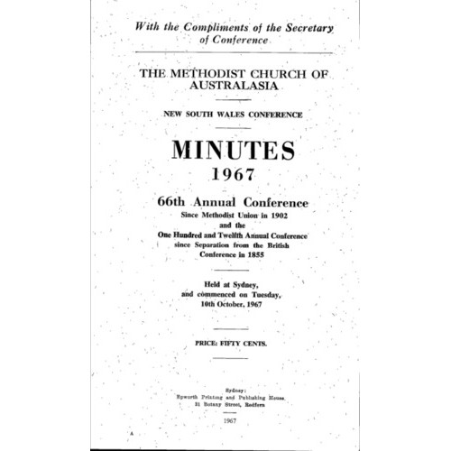 Methodist Church of Australasia. New South Wales Conference. Minutes