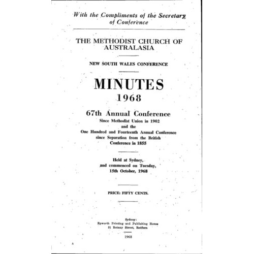 Methodist Church of Australasia. New South Wales Conference. Minutes