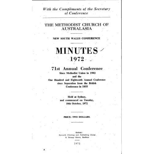 Methodist Church of Australasia. New South Wales Conference. Minutes