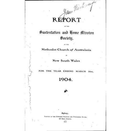 Methodist Church of Australasia. New South Wales. Sustentation and Home Mission Society. Report.