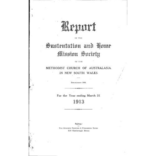 Methodist Church of Australasia. New South Wales. Sustentation and Home Mission Society. Report.