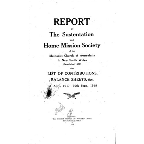 Methodist Church of Australasia. New South Wales. Sustentation and Home Mission Society. Report.