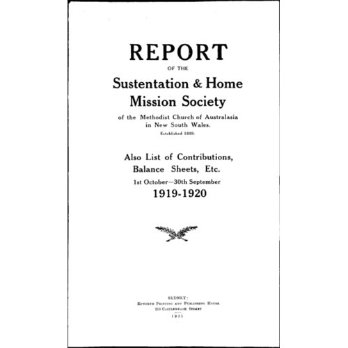 Methodist Church of Australasia. New South Wales. Sustentation and Home Mission Society. Report.