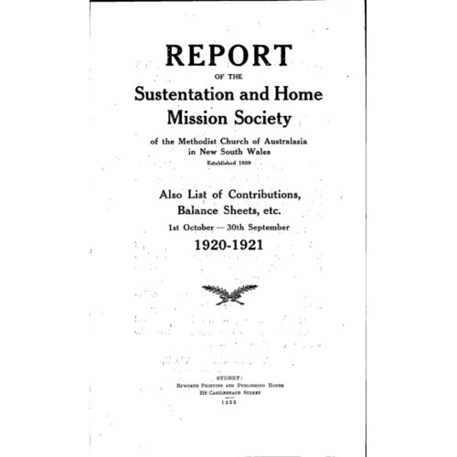 Methodist Church of Australasia. New South Wales. Sustentation and Home Mission Society. Report.