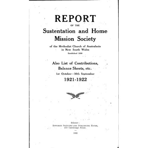 Methodist Church of Australasia. New South Wales. Sustentation and Home Mission Society. Report.