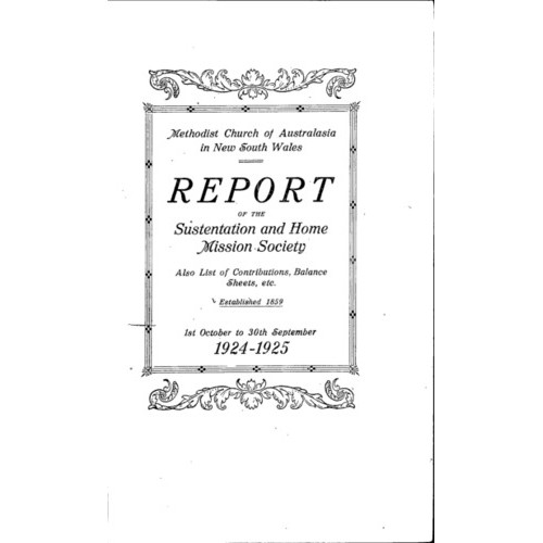 Methodist Church of Australasia. New South Wales. Sustentation and Home Mission Society. Report.