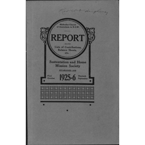 Methodist Church of Australasia. New South Wales. Sustentation and Home Mission Society. Report.