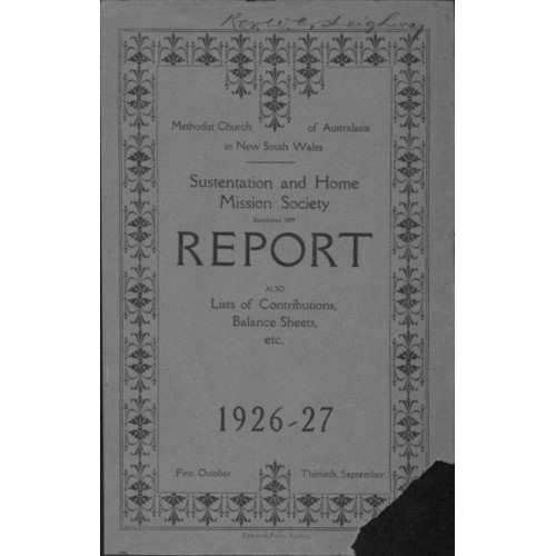 Methodist Church of Australasia. New South Wales. Sustentation and Home Mission Society. Report.