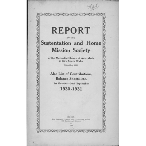 Methodist Church of Australasia. New South Wales. Sustentation and Home Mission Society. Report.