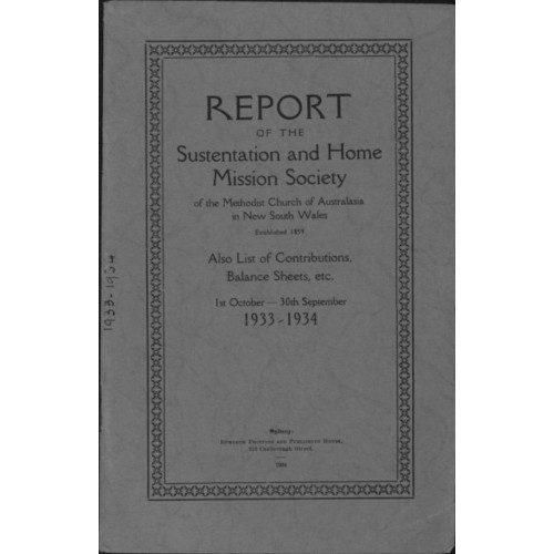 Methodist Church of Australasia. New South Wales. Sustentation and Home Mission Society. Report.