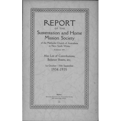 Methodist Church of Australasia. New South Wales. Sustentation and Home Mission Society. Report.