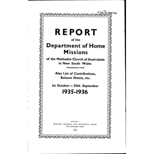 Methodist Church of Australasia. New South Wales. Sustentation and Home Mission Society. Report.