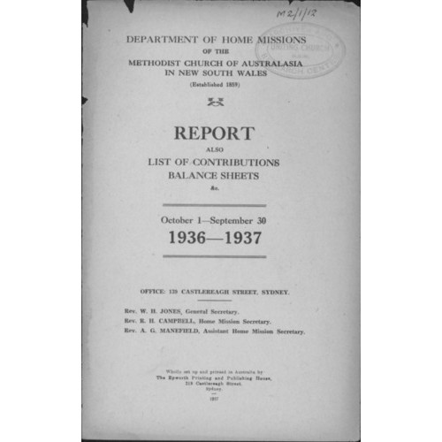 Methodist Church of Australasia. New South Wales. Sustentation and Home Mission Society. Report.