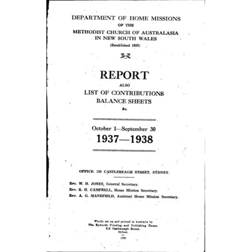 Methodist Church of Australasia. New South Wales. Sustentation and Home Mission Society. Report.
