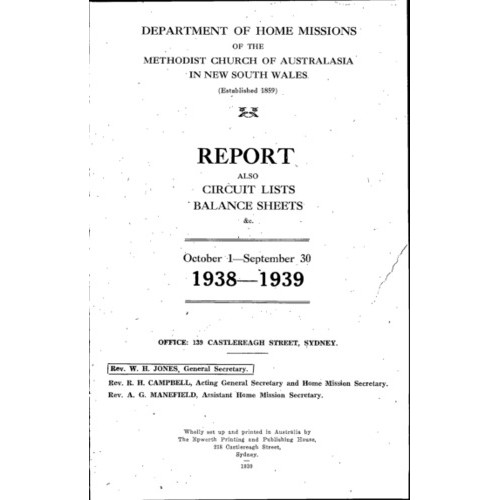 Methodist Church of Australasia. New South Wales. Sustentation and Home Mission Society. Report.