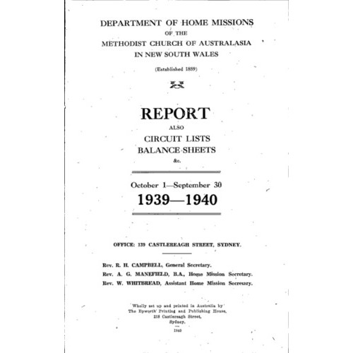 Methodist Church of Australasia. New South Wales. Sustentation and Home Mission Society. Report.