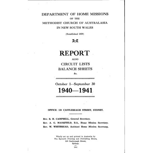 Methodist Church of Australasia. New South Wales. Sustentation and Home Mission Society. Report.