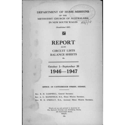 Methodist Church of Australasia. New South Wales. Sustentation and Home Mission Society. Report.