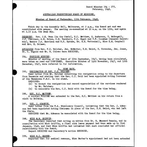 Board of Missions - Minutes